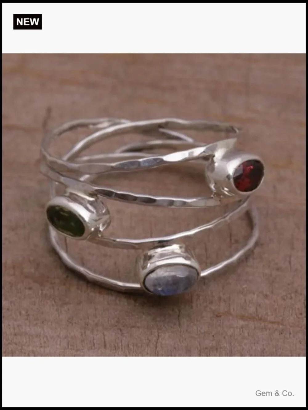 Handcrafted .925 Sterling Silver Multigemstone Band Ring Size 9